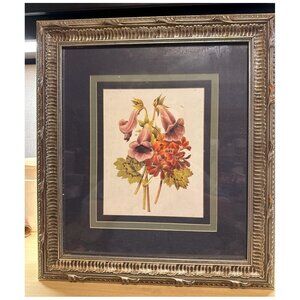 Flower Art Print Framed Triple Matted No ID ~19" x 17-1/2" Overall